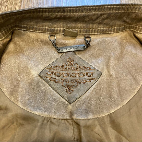 Jou Jou Women's Brown Quilted Faux Leather Moto Jacket Grunge Distressed Large - Picture 10 of 16